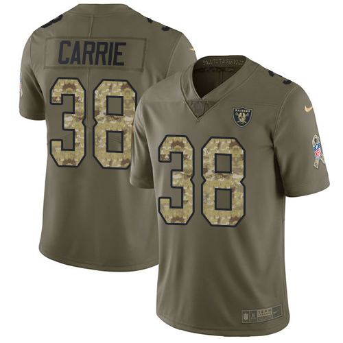 Nike Raiders #38 T.J. Carrie Olive/Camo Men's Stitched NFL Limited Salute To Service Jersey
